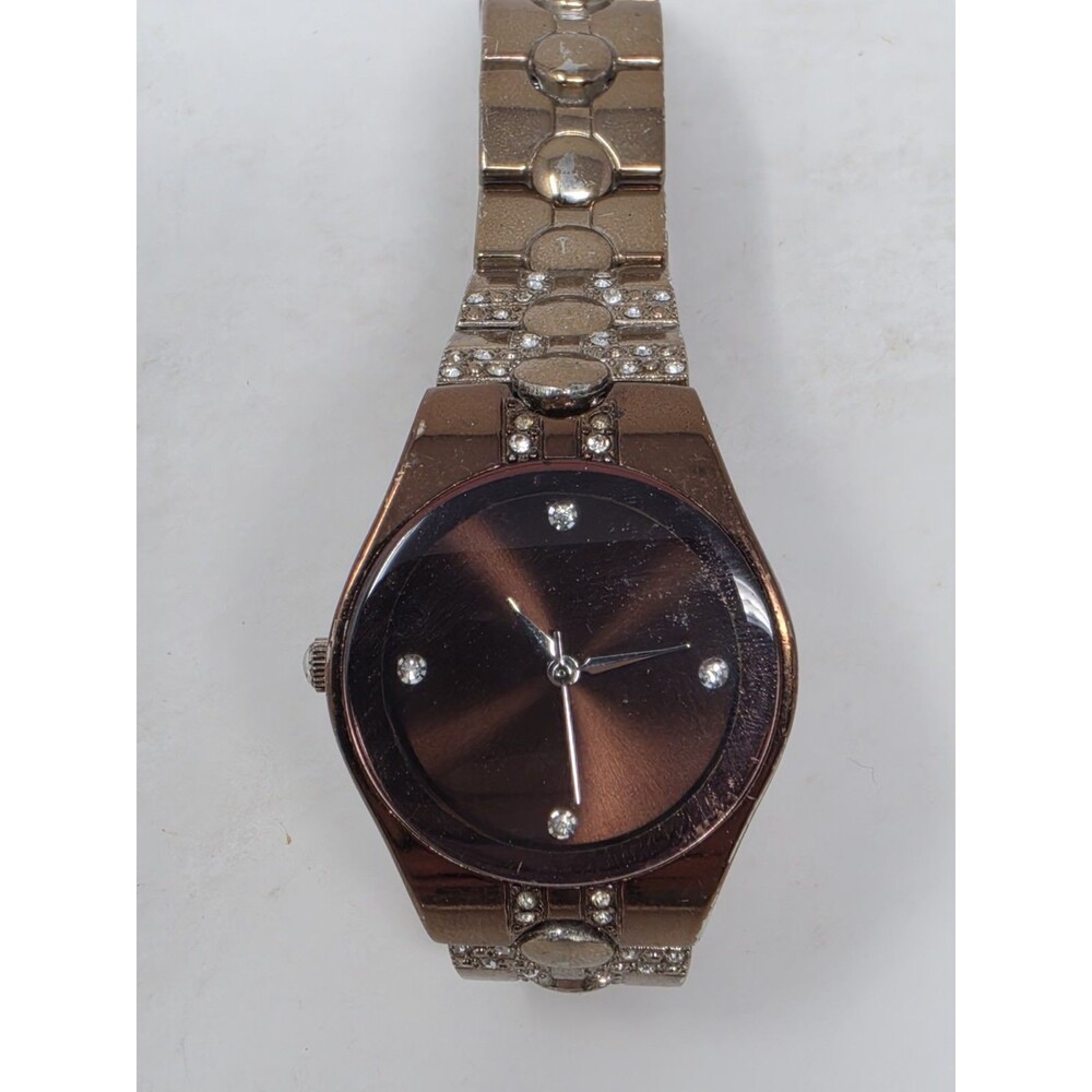 Allude Quartz Watch Brown Dial Crystal Accents Two Tone Japan Movt FMDL398